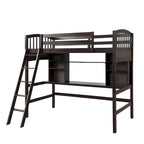 Lit mezzanine simple avec étagères de rangement, bureau et échelle