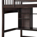 Lit mezzanine simple avec étagères de rangement, bureau et échelle