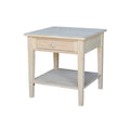 Table d'appoint carrée en bois d'hévéa massif avec tiroir et étagère, 61 cm (l) x 63,5 cm (H), brut/noir/blanc/gris/bleu