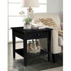 Table d'appoint carrée en bois d'hévéa massif avec tiroir et étagère, 61 cm (l) x 63,5 cm (H), brut/noir/blanc/gris/bleu