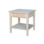 Table d'appoint carrée en bois d'hévéa massif avec tiroir et étagère, 61 cm (l) x 63,5 cm (H), brut/noir/blanc/gris/bleu
