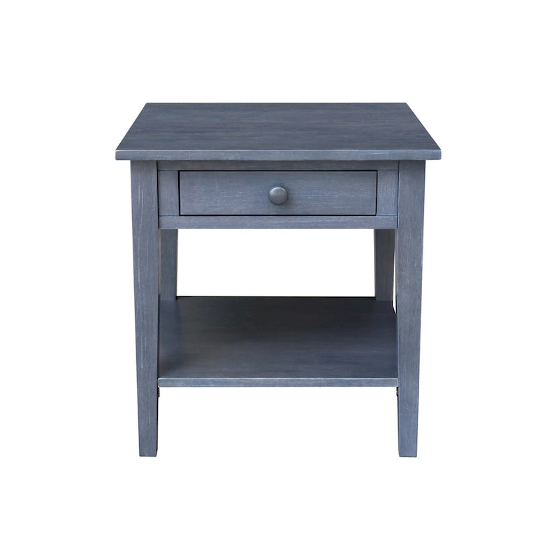 Table d'appoint carrée en bois d'hévéa massif avec tiroir et étagère, 61 cm (l) x 63,5 cm (H), brut/noir/blanc/gris/bleu