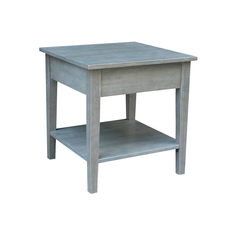 Table d'appoint carrée en bois d'hévéa massif avec tiroir et étagère, 61 cm (l) x 63,5 cm (H), brut/noir/blanc/gris/bleu