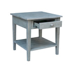 Table d'appoint carrée en bois d'hévéa massif avec tiroir et étagère, 61 cm (l) x 63,5 cm (H), brut/noir/blanc/gris/bleu