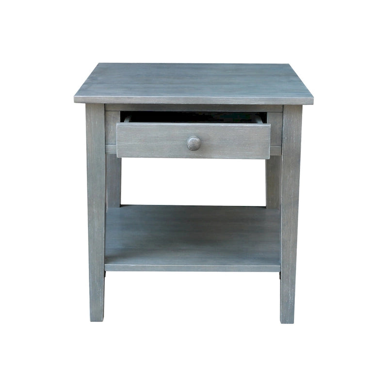 Table d'appoint carrée en bois d'hévéa massif avec tiroir et étagère, 61 cm (l) x 63,5 cm (H), brut/noir/blanc/gris/bleu