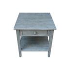 Table d'appoint carrée en bois d'hévéa massif avec tiroir et étagère, 61 cm (l) x 63,5 cm (H), brut/noir/blanc/gris/bleu