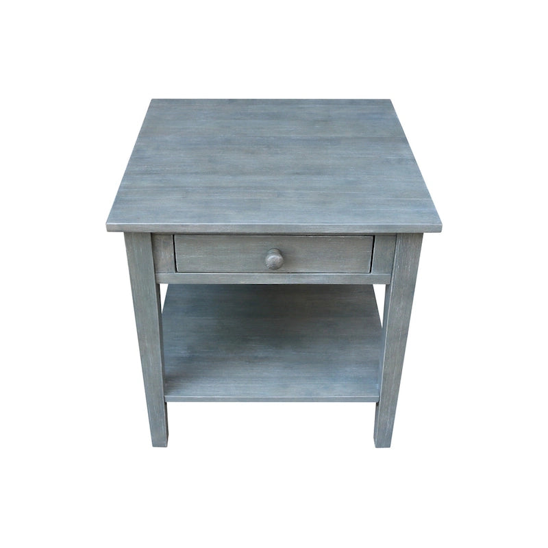 Table d'appoint carrée en bois d'hévéa massif avec tiroir et étagère, 61 cm (l) x 63,5 cm (H), brut/noir/blanc/gris/bleu