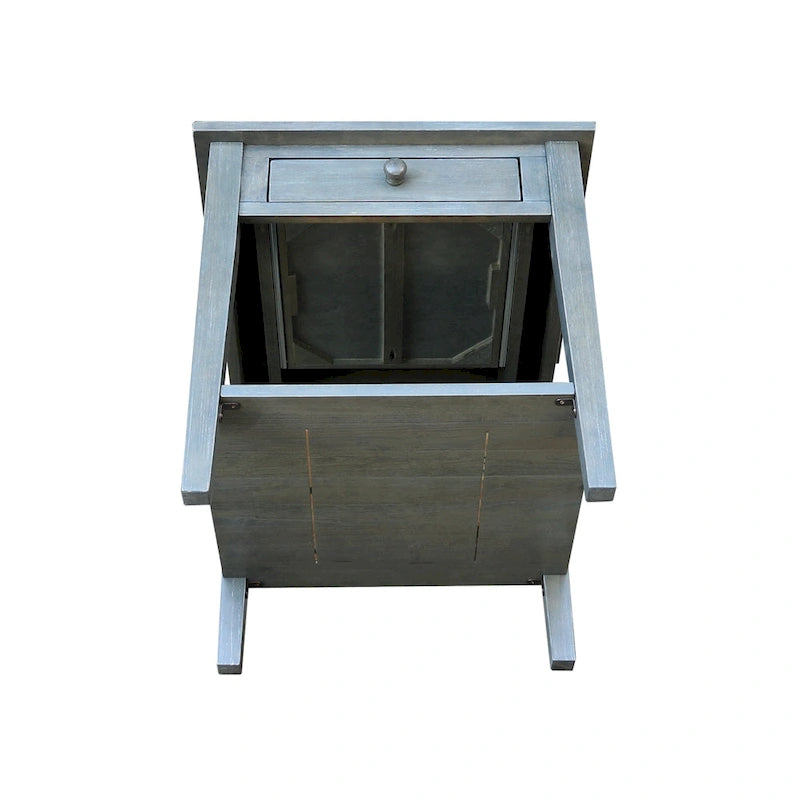 Table d'appoint carrée en bois d'hévéa massif avec tiroir et étagère, 61 cm (l) x 63,5 cm (H), brut/noir/blanc/gris/bleu