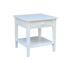 Table d'appoint carrée en bois d'hévéa massif avec tiroir et étagère, 61 cm (l) x 63,5 cm (H), brut/noir/blanc/gris/bleu