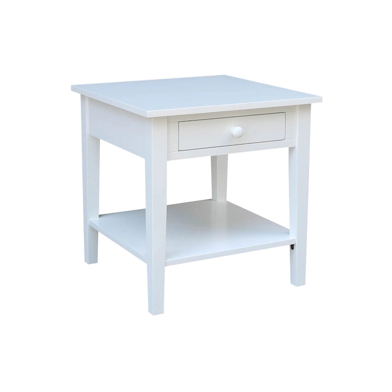 Table d'appoint carrée en bois d'hévéa massif avec tiroir et étagère, 61 cm (l) x 63,5 cm (H), brut/noir/blanc/gris/bleu