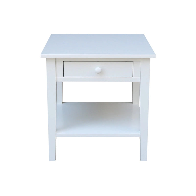 Table d'appoint carrée en bois d'hévéa massif avec tiroir et étagère, 61 cm (l) x 63,5 cm (H), brut/noir/blanc/gris/bleu