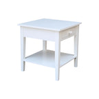 Table d'appoint carrée en bois d'hévéa massif avec tiroir et étagère, 61 cm (l) x 63,5 cm (H), brut/noir/blanc/gris/bleu