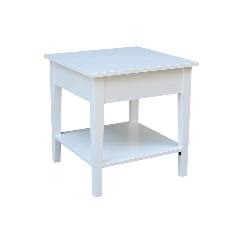 Table d'appoint carrée en bois d'hévéa massif avec tiroir et étagère, 61 cm (l) x 63,5 cm (H), brut/noir/blanc/gris/bleu