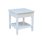 Table d'appoint carrée en bois d'hévéa massif avec tiroir et étagère, 61 cm (l) x 63,5 cm (H), brut/noir/blanc/gris/bleu