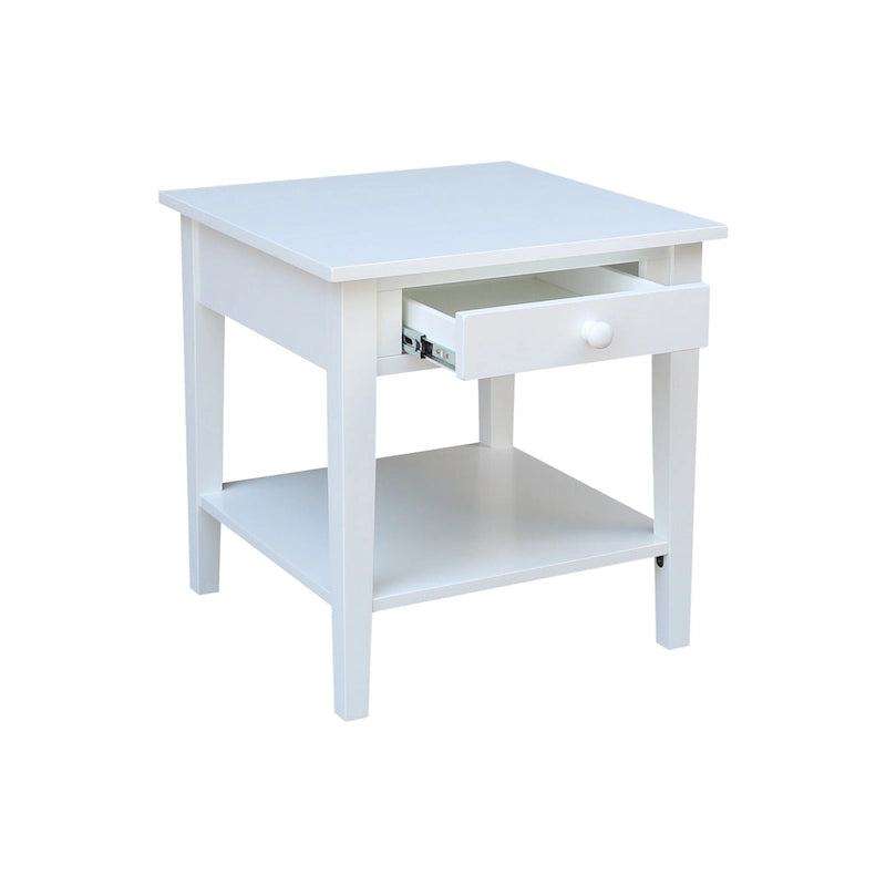 Table d'appoint carrée en bois d'hévéa massif avec tiroir et étagère, 61 cm (l) x 63,5 cm (H), brut/noir/blanc/gris/bleu