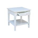 Table d'appoint carrée en bois d'hévéa massif avec tiroir et étagère, 61 cm (l) x 63,5 cm (H), brut/noir/blanc/gris/bleu