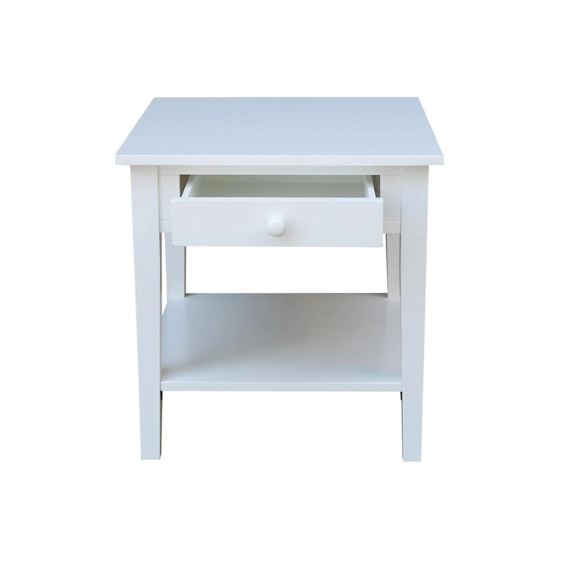 Table d'appoint carrée en bois d'hévéa massif avec tiroir et étagère, 61 cm (l) x 63,5 cm (H), brut/noir/blanc/gris/bleu