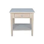 Table d'appoint carrée en bois d'hévéa massif avec tiroir et étagère, 61 cm (l) x 63,5 cm (H), brut/noir/blanc/gris/bleu