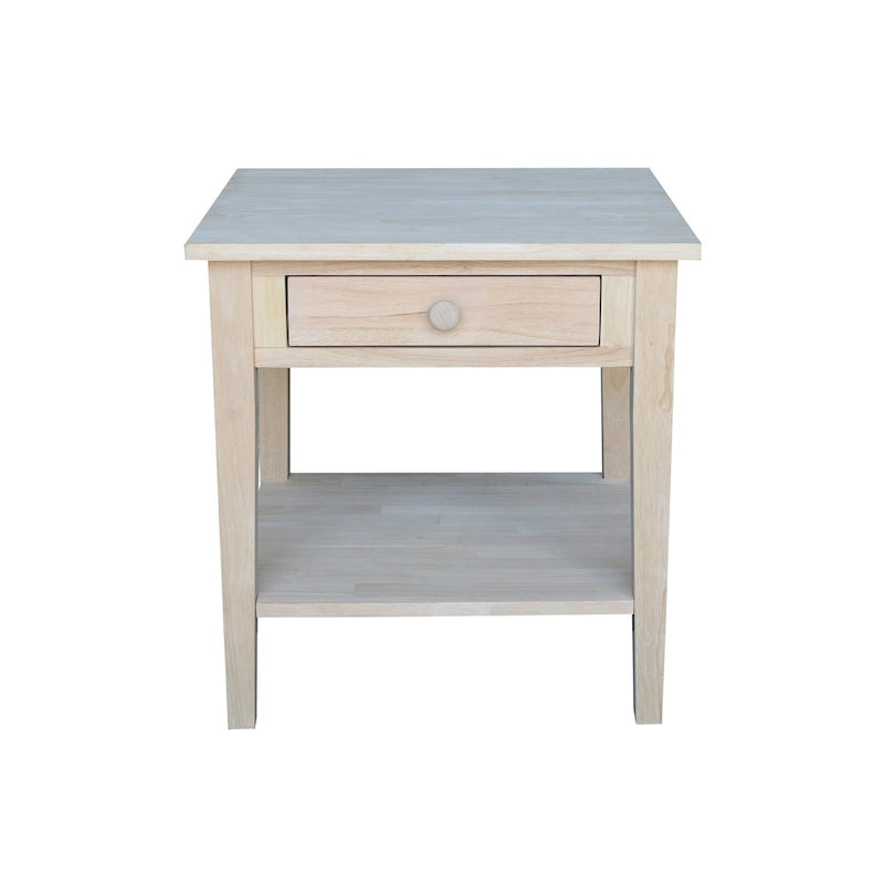 Table d'appoint carrée en bois d'hévéa massif avec tiroir et étagère, 61 cm (l) x 63,5 cm (H), brut/noir/blanc/gris/bleu