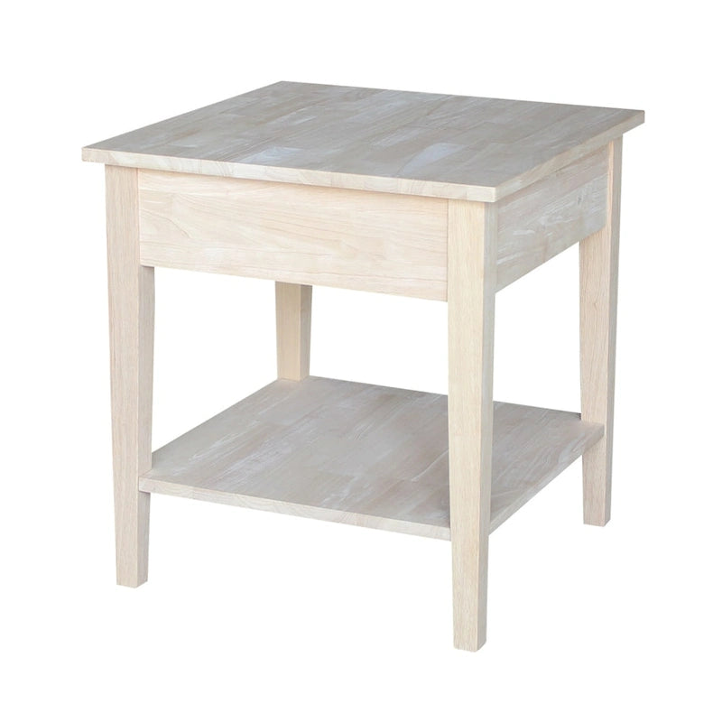 Table d'appoint carrée en bois d'hévéa massif avec tiroir et étagère, 61 cm (l) x 63,5 cm (H), brut/noir/blanc/gris/bleu