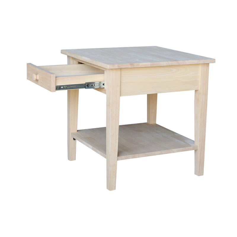 Table d'appoint carrée en bois d'hévéa massif avec tiroir et étagère, 61 cm (l) x 63,5 cm (H), brut/noir/blanc/gris/bleu