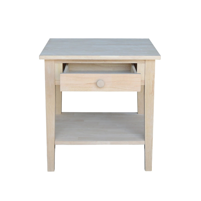 Table d'appoint carrée en bois d'hévéa massif avec tiroir et étagère, 61 cm (l) x 63,5 cm (H), brut/noir/blanc/gris/bleu