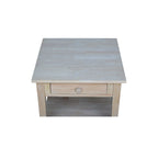 Table d'appoint carrée en bois d'hévéa massif avec tiroir et étagère, 61 cm (l) x 63,5 cm (H), brut/noir/blanc/gris/bleu