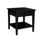 Table d'appoint carrée en bois d'hévéa massif avec tiroir et étagère, 61 cm (l) x 63,5 cm (H), brut/noir/blanc/gris/bleu