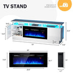 Meuble TV 177,8 cm avec cheminée électrique de 91,4 cm, Blanc/Noir, Lumières LED, Étagère réglable