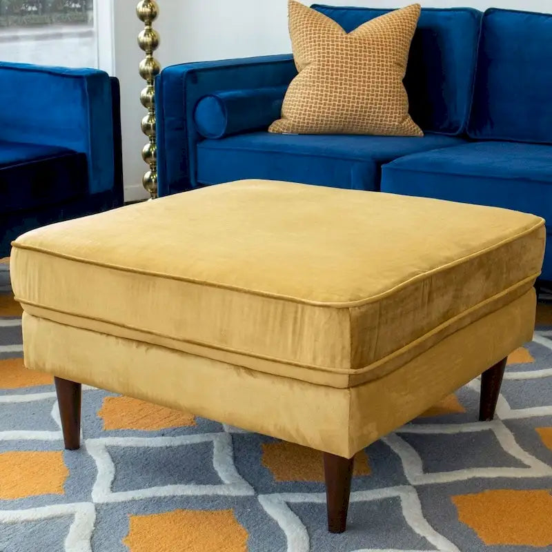 Ottoman carré en velours de style Mid-Century Modern