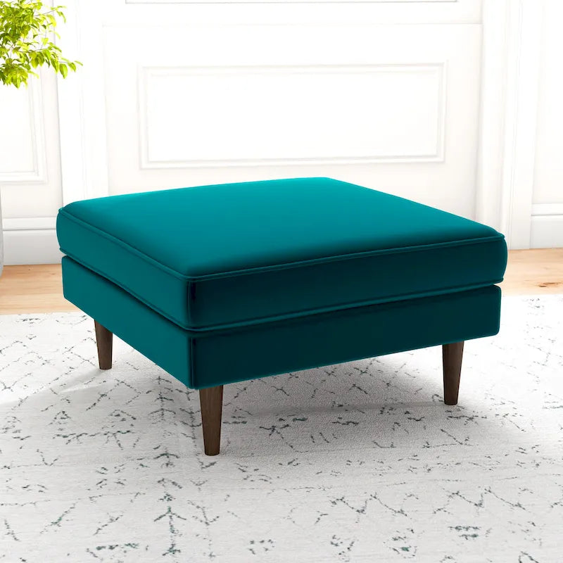 Ottoman carré en velours de style Mid-Century Modern