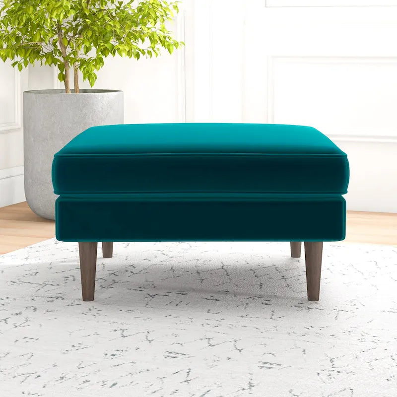Ottoman carré en velours de style Mid-Century Modern