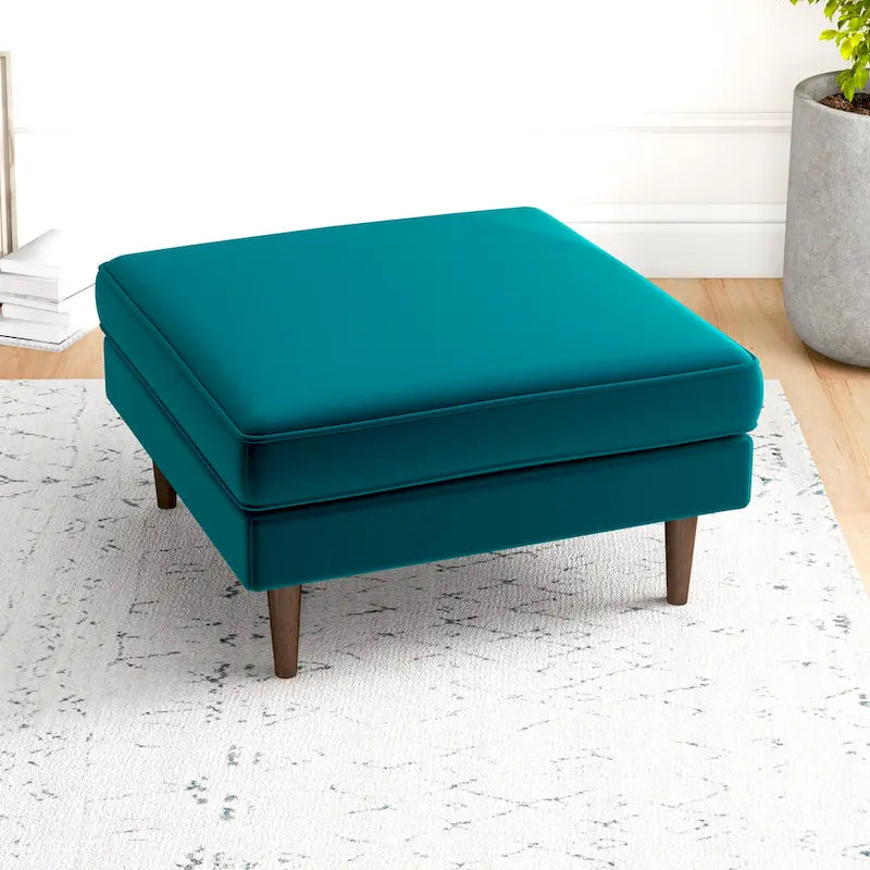 Ottoman carré en velours de style Mid-Century Modern