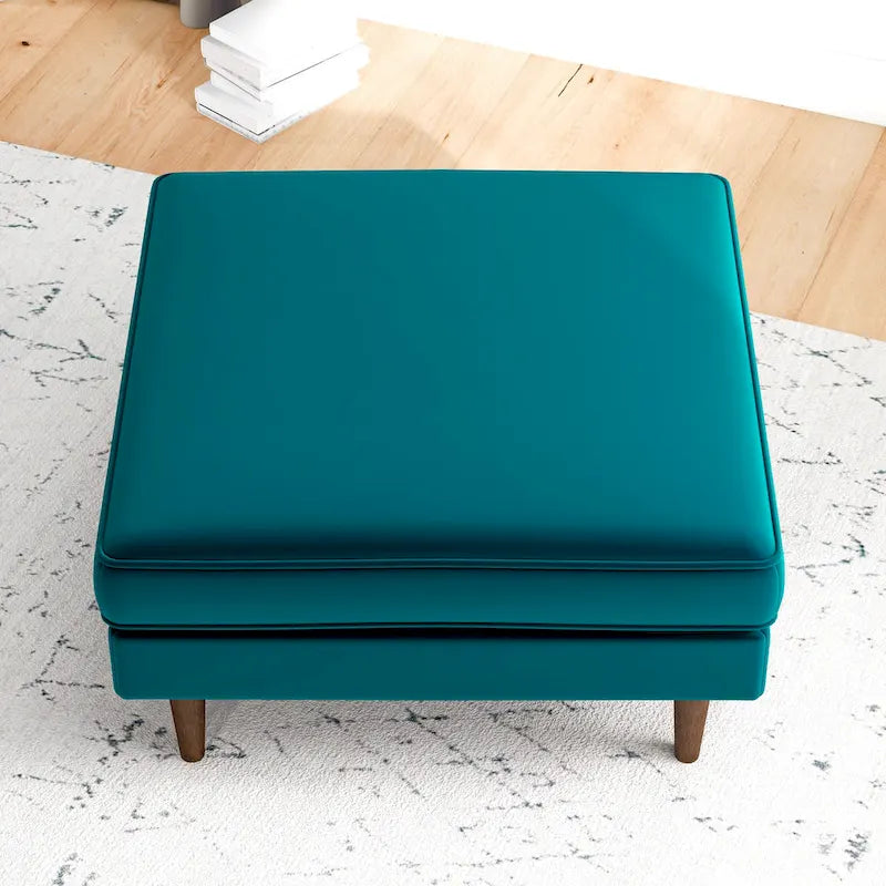 Ottoman carré en velours de style Mid-Century Modern