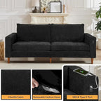 82,68 Canapé de salon, Causeuse avec port USB/Type-C, Causeuse confortable en chenille avec housse amovible