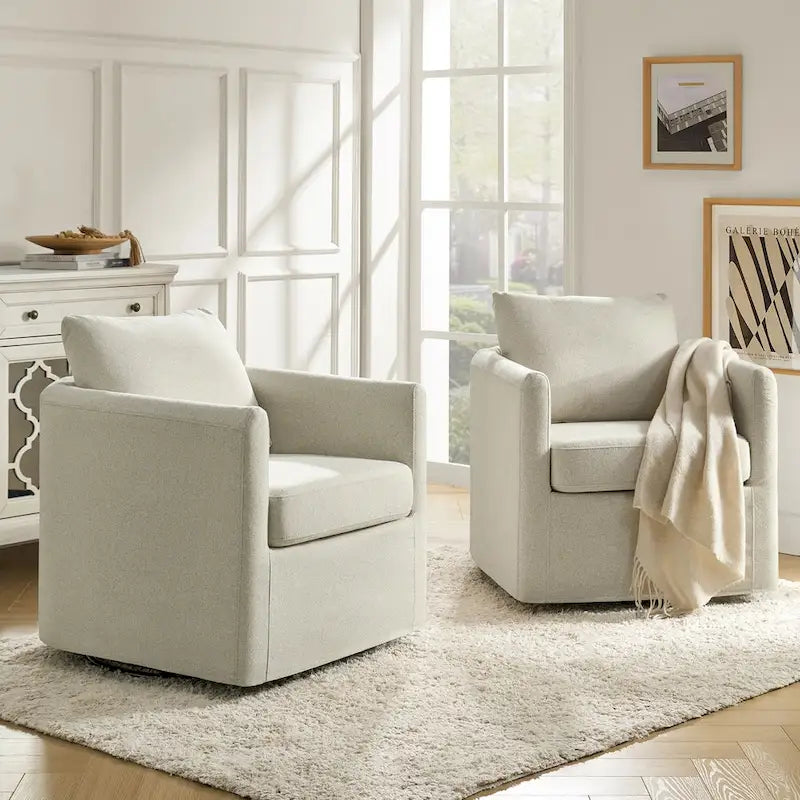 Ensemble de 2 fauteuils pivotants à 360°, déhoussables, aspect lin, 72,4 cm (28,5 po) de large, 113,4 kg (250 lb), 4 couleurs