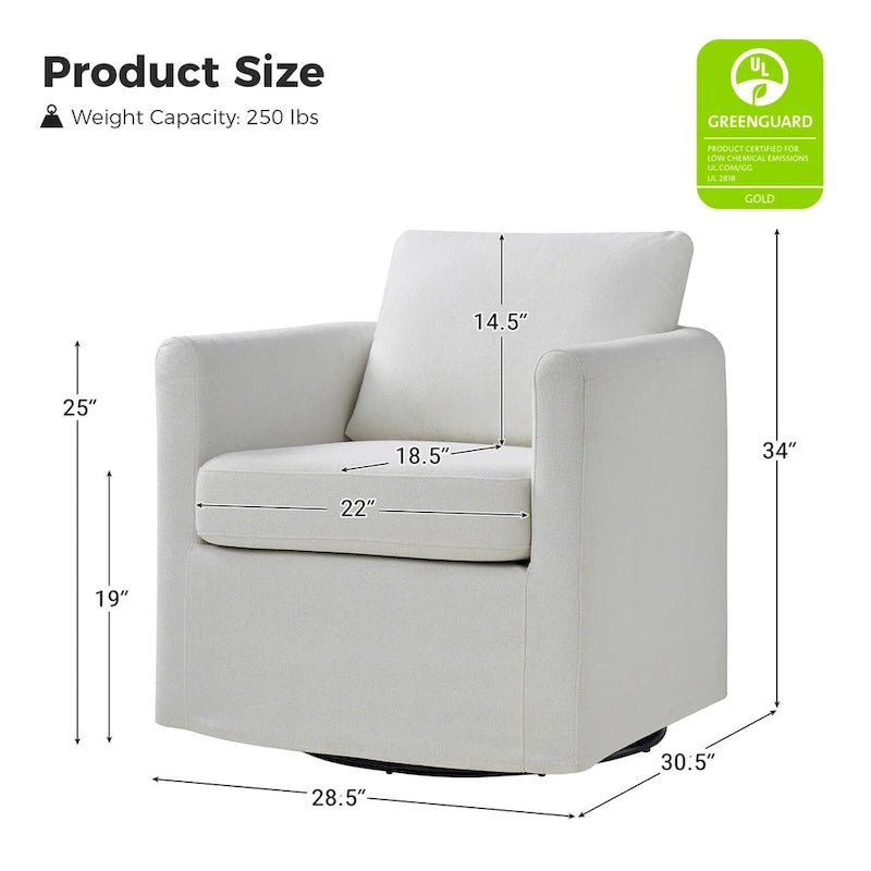 Ensemble de 2 fauteuils pivotants à 360°, déhoussables, aspect lin, 72,4 cm (28,5 po) de large, 113,4 kg (250 lb), 4 couleurs