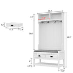Meuble d'entrée avec banc, 87 cm (L), 4 patères, 3 étagères ouvertes, assise rembourrée, rangement à chaussures, panneau de particules, Blanc/Gris/Noir