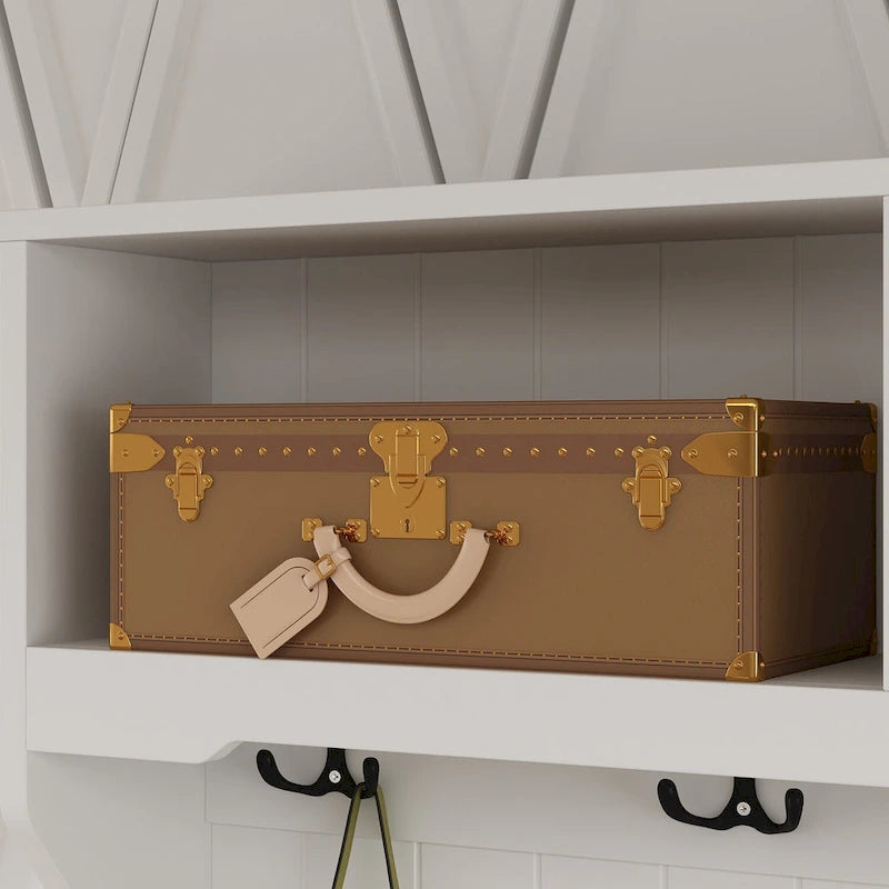 Meuble d'entrée avec banc, 87 cm (L), 4 patères, 3 étagères ouvertes, assise rembourrée, rangement à chaussures, panneau de particules, Blanc/Gris/Noir