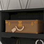Meuble d'entrée avec banc, 87 cm (L), 4 patères, 3 étagères ouvertes, assise rembourrée, rangement à chaussures, panneau de particules, Blanc/Gris/Noir