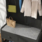 Meuble d'entrée avec banc, 87 cm (L), 4 patères, 3 étagères ouvertes, assise rembourrée, rangement à chaussures, panneau de particules, Blanc/Gris/Noir