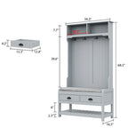 Meuble d'entrée avec banc, 87 cm (L), 4 patères, 3 étagères ouvertes, assise rembourrée, rangement à chaussures, panneau de particules, Blanc/Gris/Noir