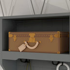 Meuble d'entrée avec banc, 87 cm (L), 4 patères, 3 étagères ouvertes, assise rembourrée, rangement à chaussures, panneau de particules, Blanc/Gris/Noir