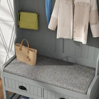Meuble d'entrée avec banc, 87 cm (L), 4 patères, 3 étagères ouvertes, assise rembourrée, rangement à chaussures, panneau de particules, Blanc/Gris/Noir