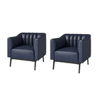 Fauteuil d'appoint en similicuir capitonné à fines nervures, bleu marine/gris/camel/marron/noir, pieds en métal, lot de 2
