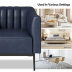 Fauteuil d'appoint en similicuir capitonné à fines nervures, bleu marine/gris/camel/marron/noir, pieds en métal, lot de 2