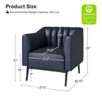 Fauteuil d'appoint en similicuir capitonné à fines nervures, bleu marine/gris/camel/marron/noir, pieds en métal, lot de 2