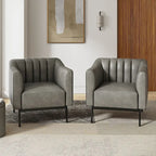 Fauteuil d'appoint en similicuir capitonné à fines nervures, bleu marine/gris/camel/marron/noir, pieds en métal, lot de 2