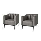 Fauteuil d'appoint en similicuir capitonné à fines nervures, bleu marine/gris/camel/marron/noir, pieds en métal, lot de 2