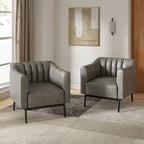 Fauteuil d'appoint en similicuir capitonné à fines nervures, bleu marine/gris/camel/marron/noir, pieds en métal, lot de 2
